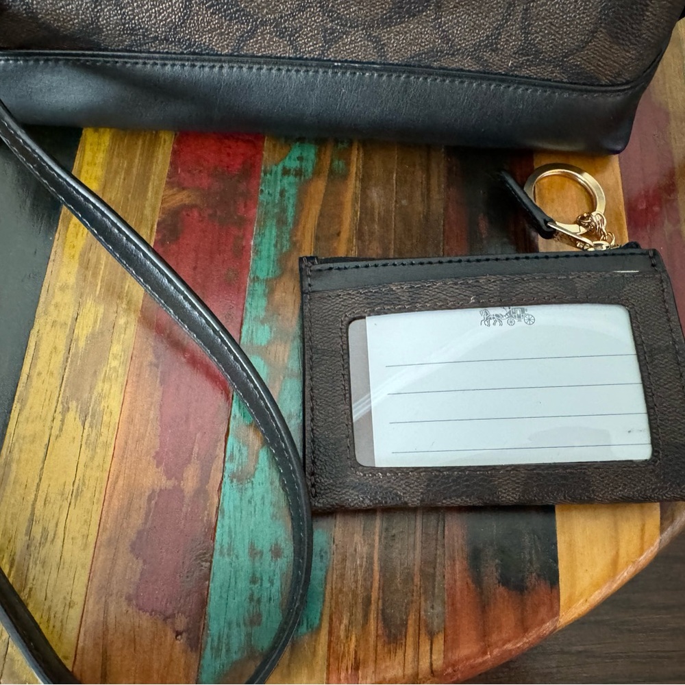 Coach Brown & Black Signature Crossbody with Matching Card Case - Picture 2 of 14